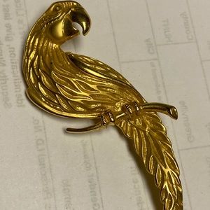Vintage JJ Jonette Large Goldtone Parrot Brooch